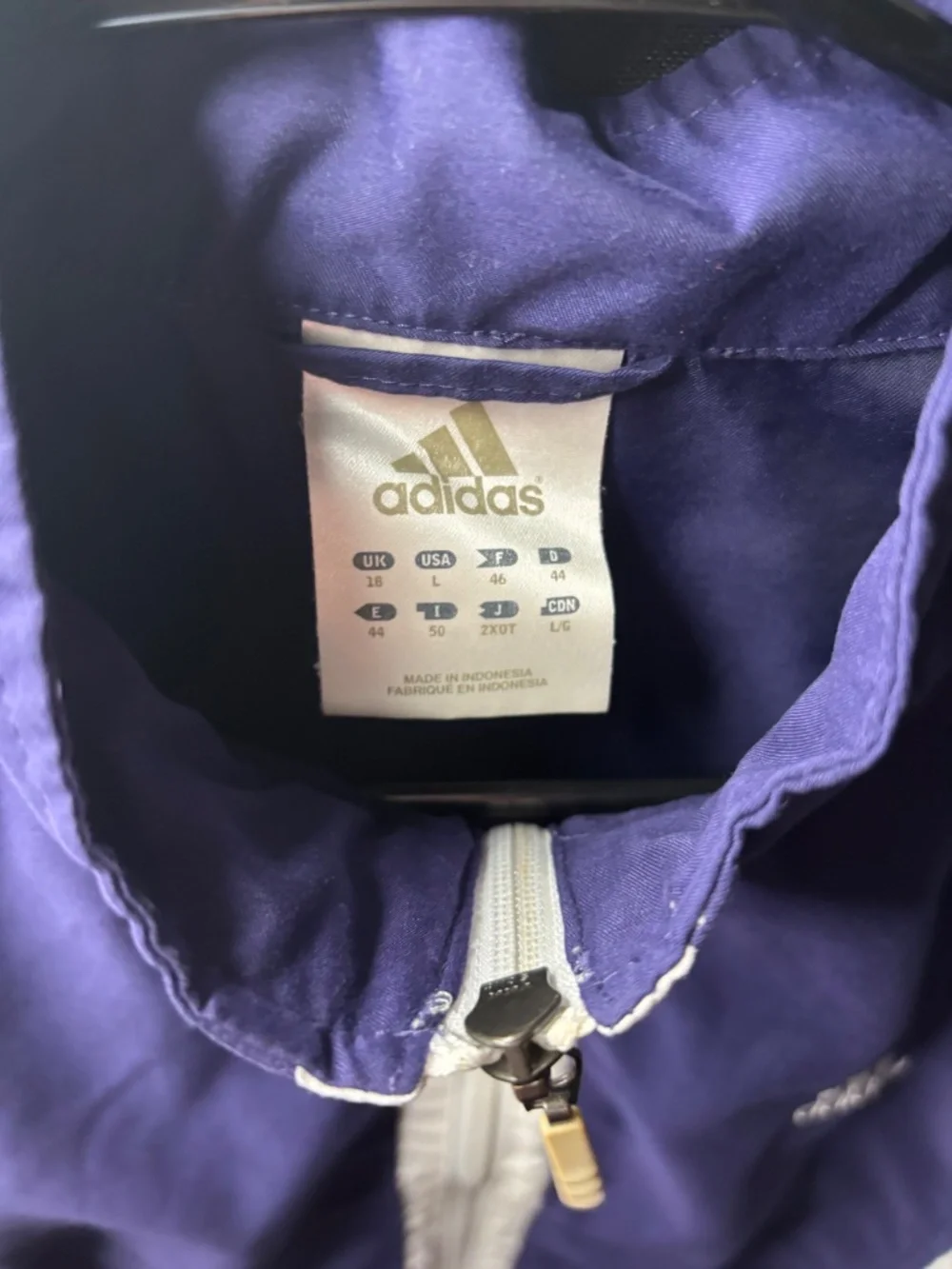 Adidas Men's LG Full Zip Windbreaker Jacket Purple /White Lightweight Athletic